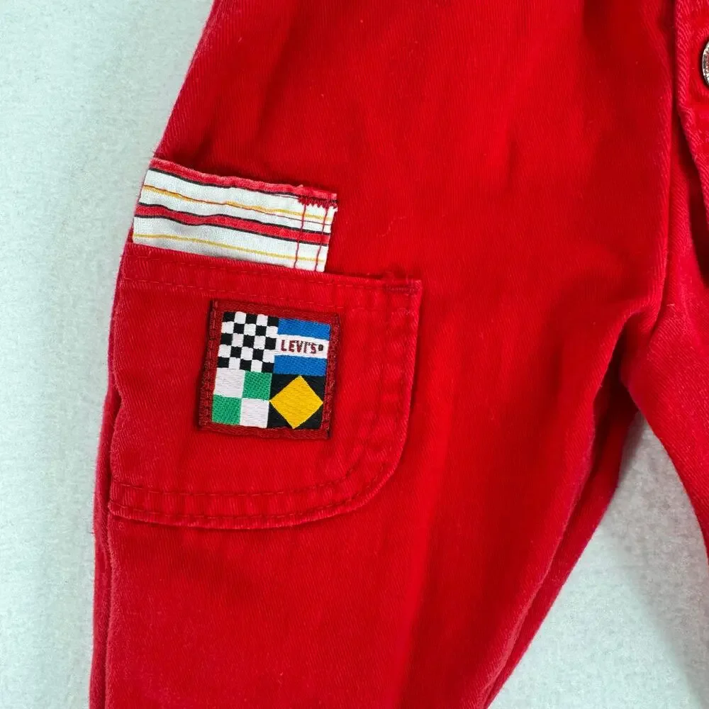 Vintage 90s Little Levis Jumpsuit 6 Months Red‎ Snap Button Boys Girls Retro 80s